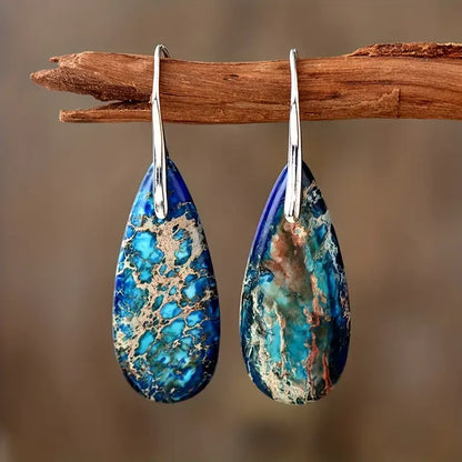 Boucles d'Oreilles Pierre Océan Azur | Or Blanc