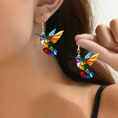 Boucles d'Oreilles Colibri Coloré | Or Blanc