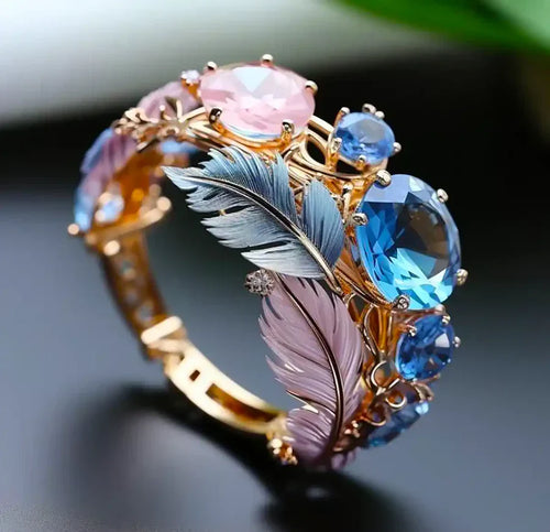 Bague Cristal Plume Exotique Antique | Or