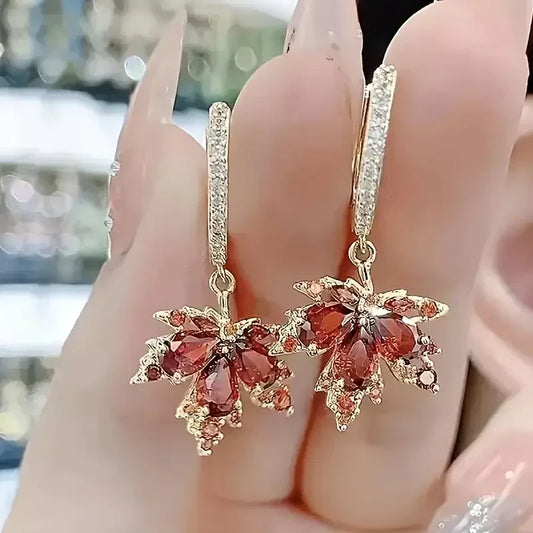 Boucles d'Oreilles Zircon Feuilles Brillantes | Or