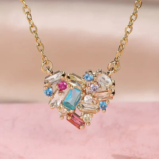 Collier Cœur Scintillant Coloré | Or