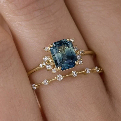 Parure Bagues Bleues Cristal Brillant | Or