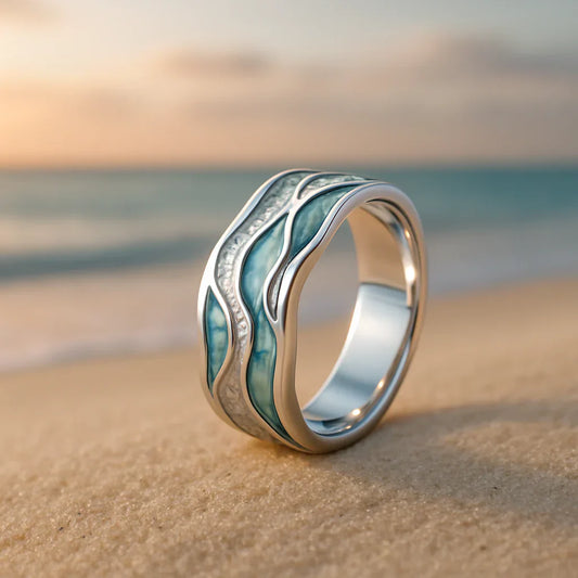 Bague Ondulée Argentée Marine | Or Blanc
