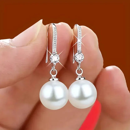 Boucles d'Oreilles Gouttes Perle Zircone Lustré | Or Blanc