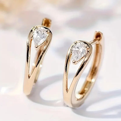 Boucles d'Oreilles Gouttes Dorées Zircone Exquises | Or