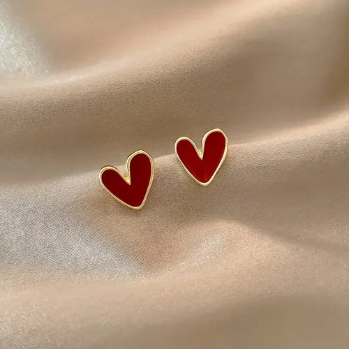 Boucles d'Oreilles Cœur Rouge Doré Antique | Or