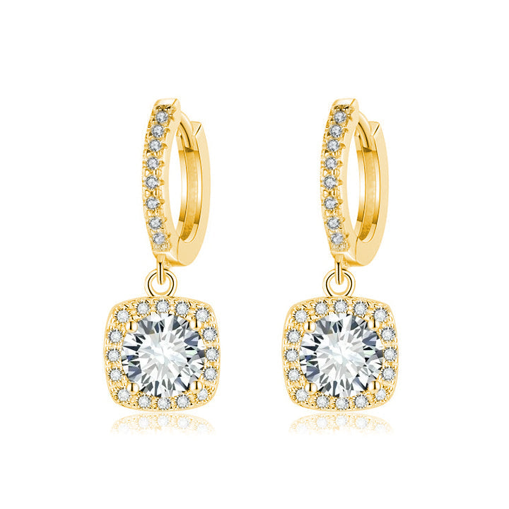 Boucles d'Oreilles Pendantes Halo Carré | Or