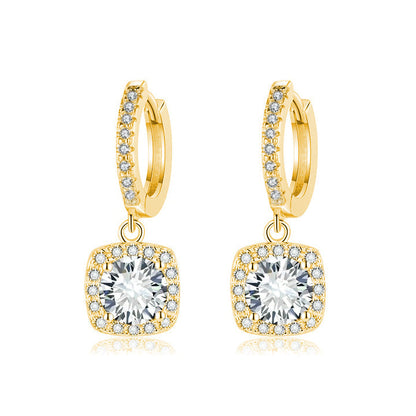 Boucles d'Oreilles Pendantes Halo Carré | Or