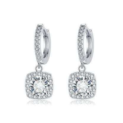 Boucles d'Oreilles Pendantes Halo Carré | Or Blanc