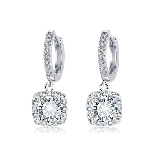 Boucles d'Oreilles Pendantes Halo Carré | Or Blanc