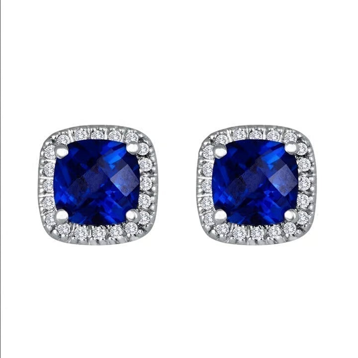 Boucles d'Oreilles Clou Carrées Saphir | Or Blanc