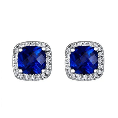 Boucles d'Oreilles Clou Carrées Saphir | Or Blanc