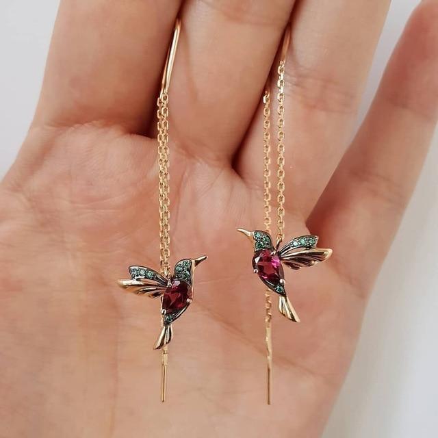 Boucles d'Oreilles Colibri Émail et Zircone | Or