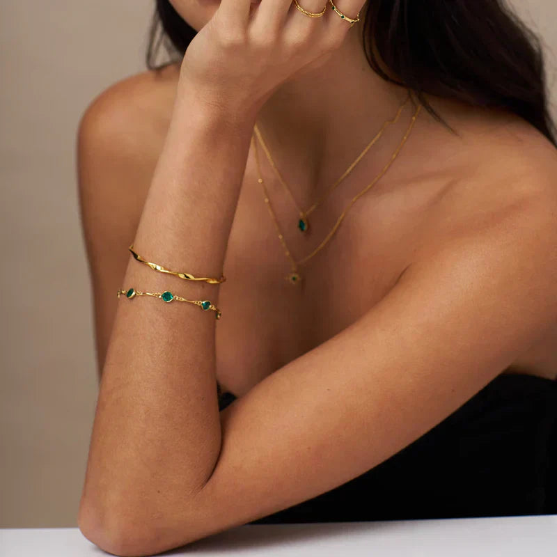 Bracelet Chaîne Maille Émeraude | Or