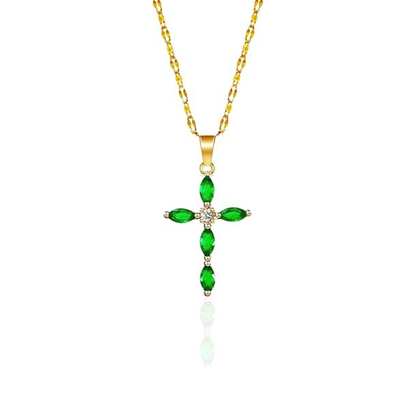 Collier Croix Émeraude | Or