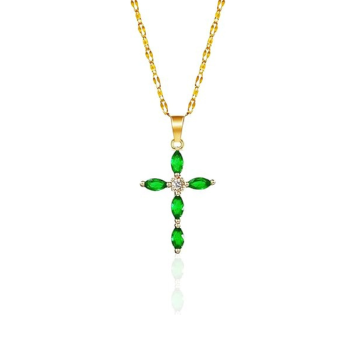 Collier Croix Émeraude | Or