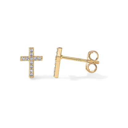 Boucles d'Oreilles Clou Croix Pavées | Or