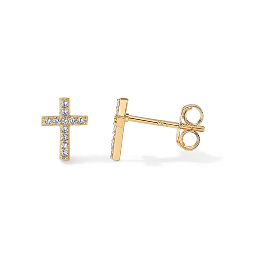Boucles d'Oreilles Clou Croix Pavées | Or